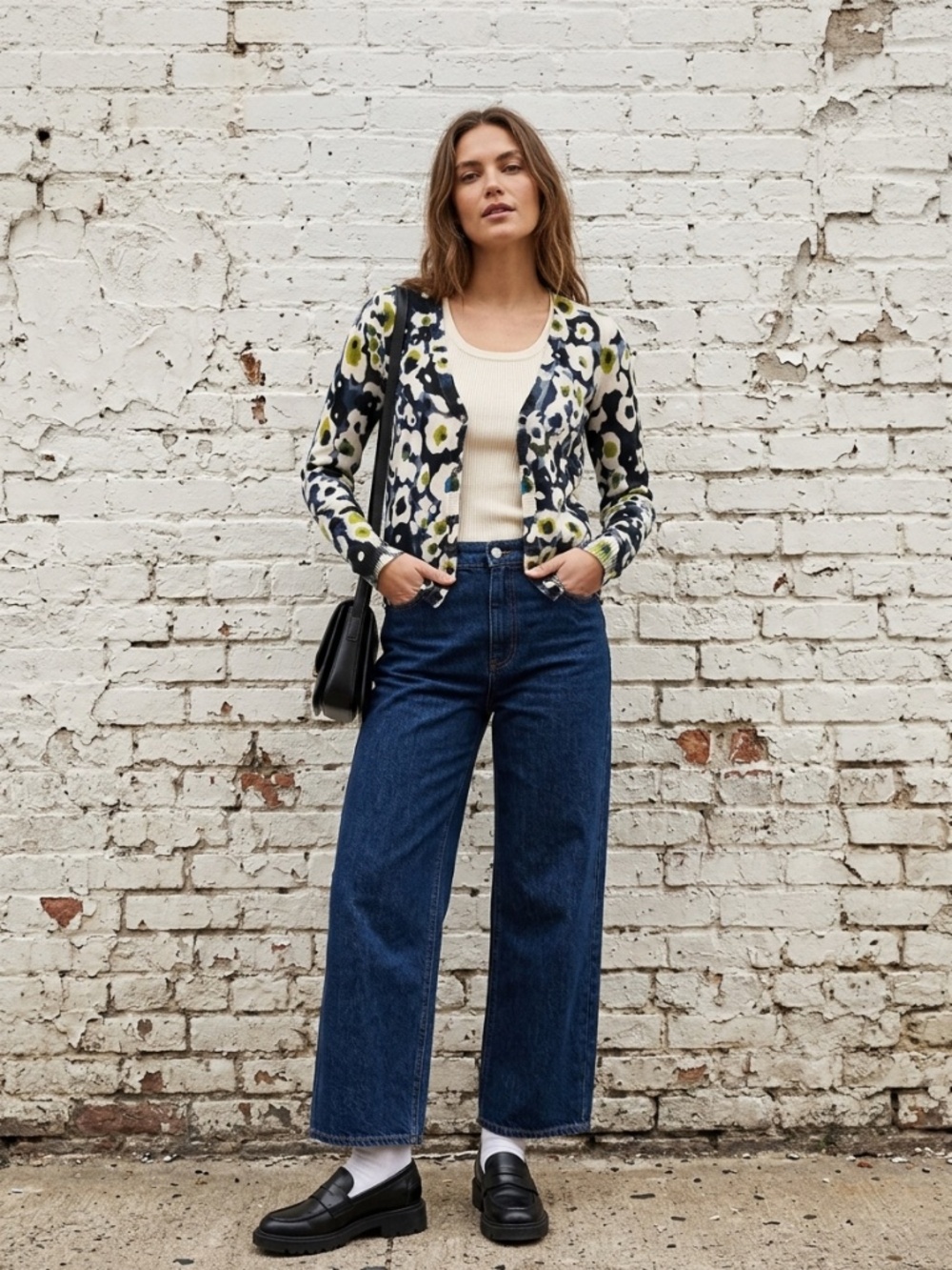 Jackpot Danish Design Floral Knit Cardigan Sweater Small Scandi Mod Abstract
